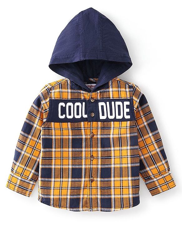 Babyhug Cotton Woven Full Sleeves Shirt Hooded with  Checks - Yellow