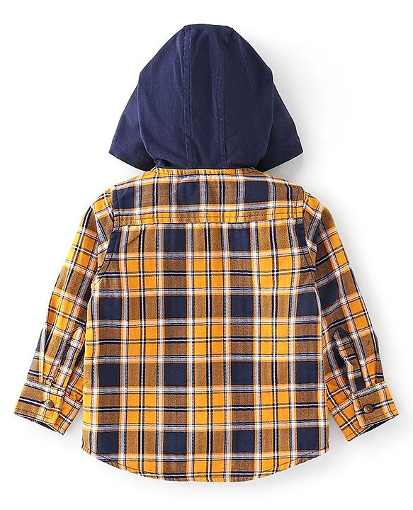 Babyhug Cotton Woven Full Sleeves Shirt Hooded with  Checks - Yellow