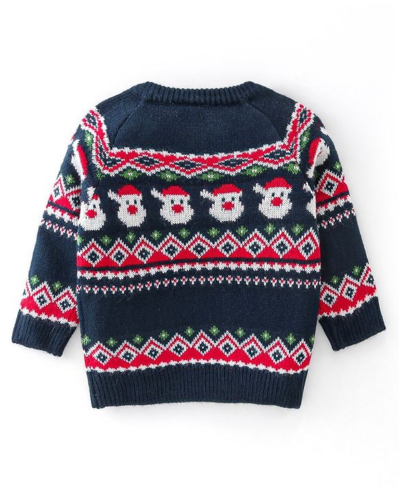 Babyhug Knitted Full Sleeves Sweater Set Christmas Theme Design - Navy Blue