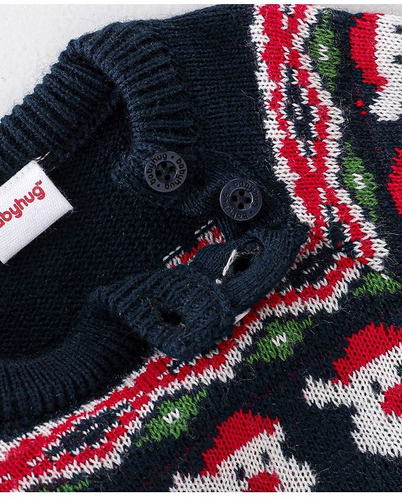 Babyhug Knitted Full Sleeves Sweater Set Christmas Theme Design - Navy Blue