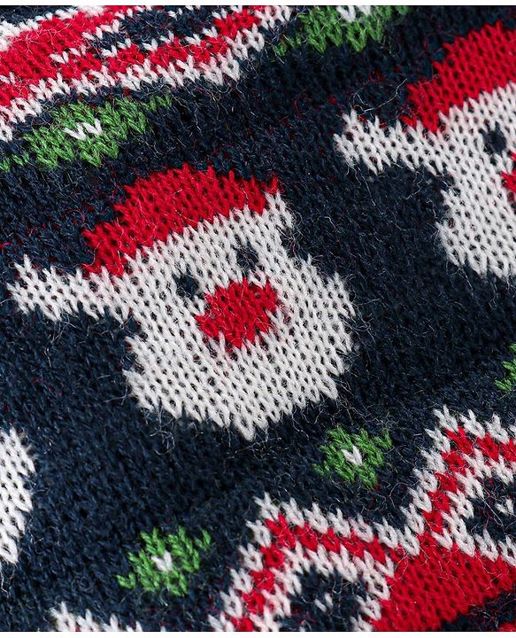Babyhug Knitted Full Sleeves Sweater Set Christmas Theme Design - Navy Blue