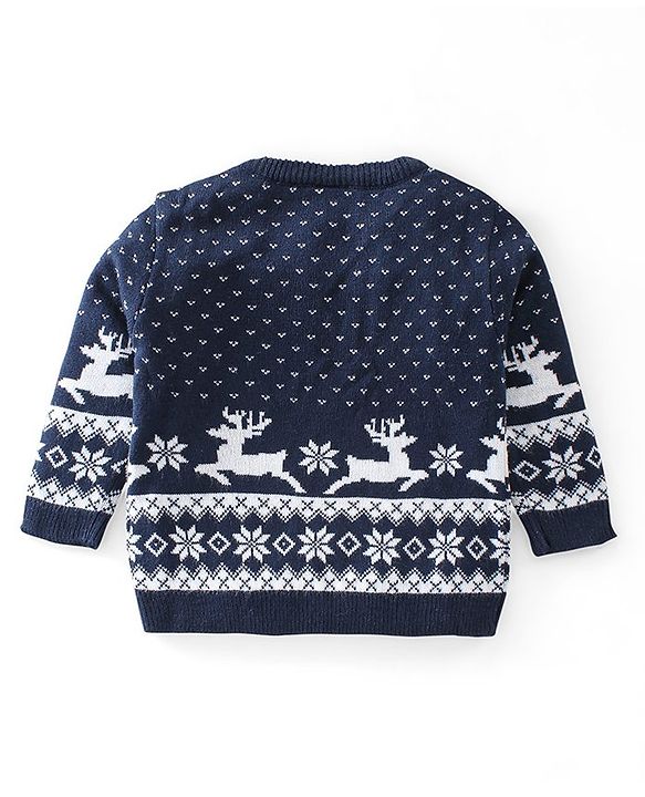 Babyhug Knitted Full Sleeves Sweater Set Deer Design - Navy Blue