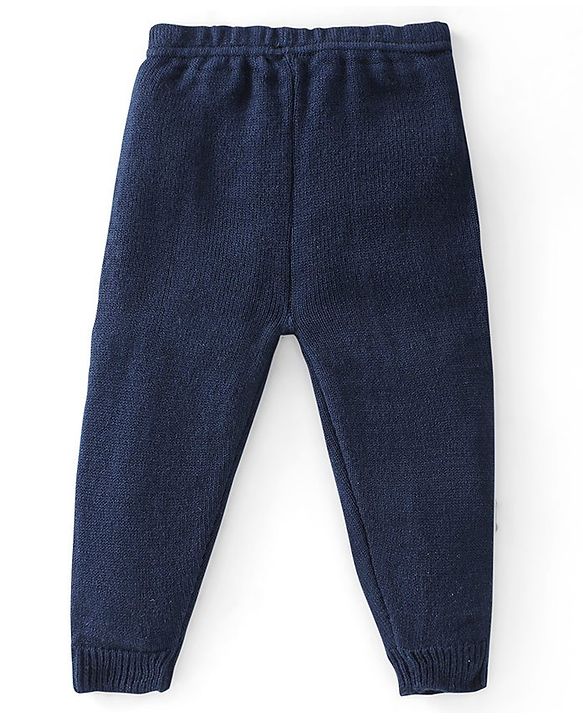 Babyhug Knitted Full Sleeves Sweater Set Deer Design - Navy Blue
