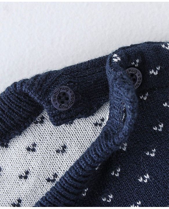 Babyhug Knitted Full Sleeves Sweater Set Deer Design - Navy Blue