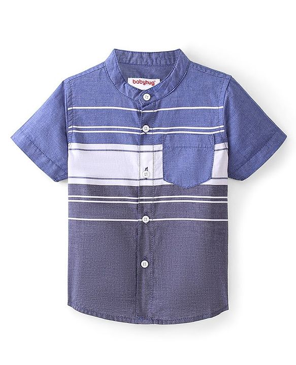 Babyhug 100% Cotton Knit Half Sleeve Shirt Striped - Blue