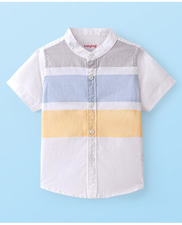 Babyhug 100% Cotton Knit Half Sleeve Shirt Striped - White