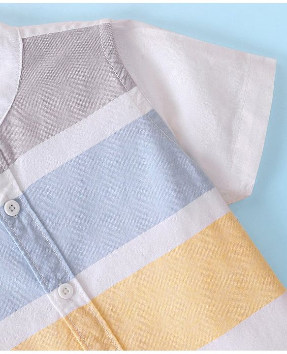 Babyhug 100% Cotton Knit Half Sleeve Shirt Striped - White