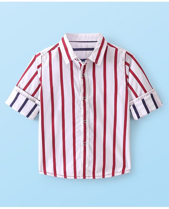 Babyhug 100% Cotton Knit Full Sleeve Reversible Shirt Striped - White