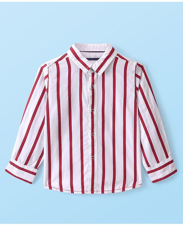 Babyhug 100% Cotton Knit Full Sleeve Reversible Shirt Striped - White
