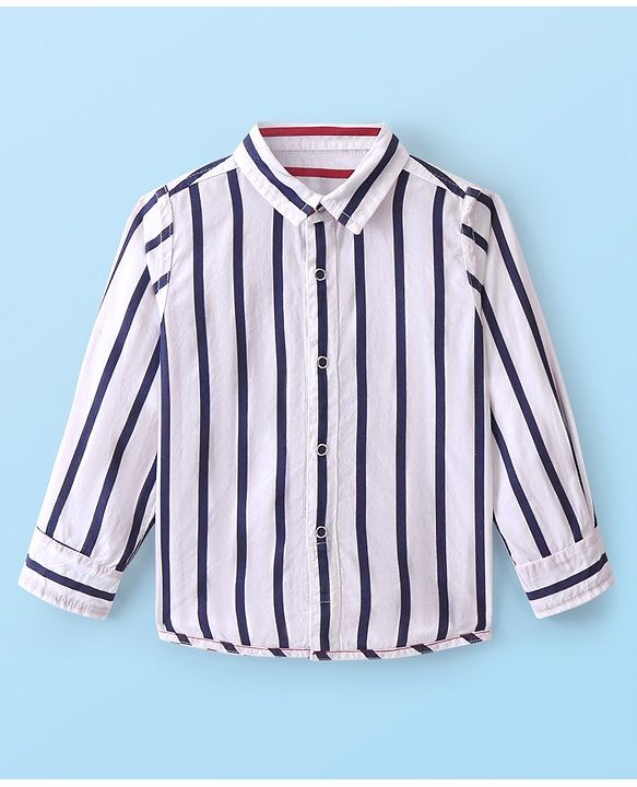 Babyhug 100% Cotton Knit Full Sleeve Reversible Shirt Striped - White