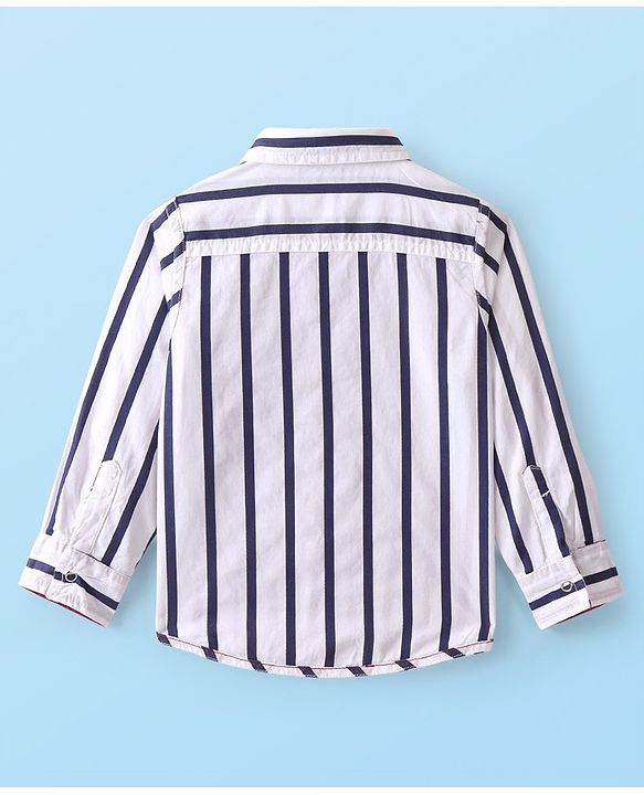 Babyhug 100% Cotton Knit Full Sleeve Reversible Shirt Striped - White