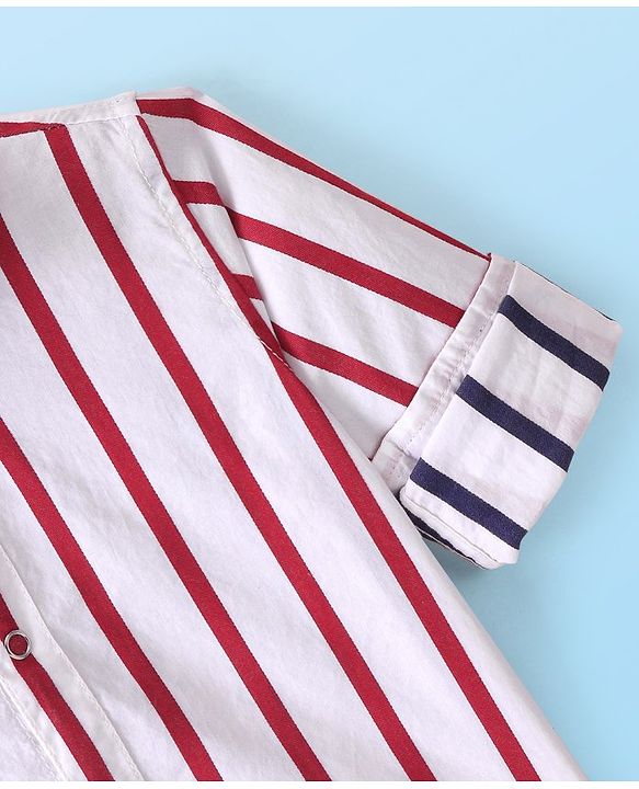 Babyhug 100% Cotton Knit Full Sleeve Reversible Shirt Striped - White