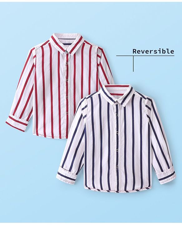 Babyhug 100% Cotton Knit Full Sleeve Reversible Shirt Striped - White