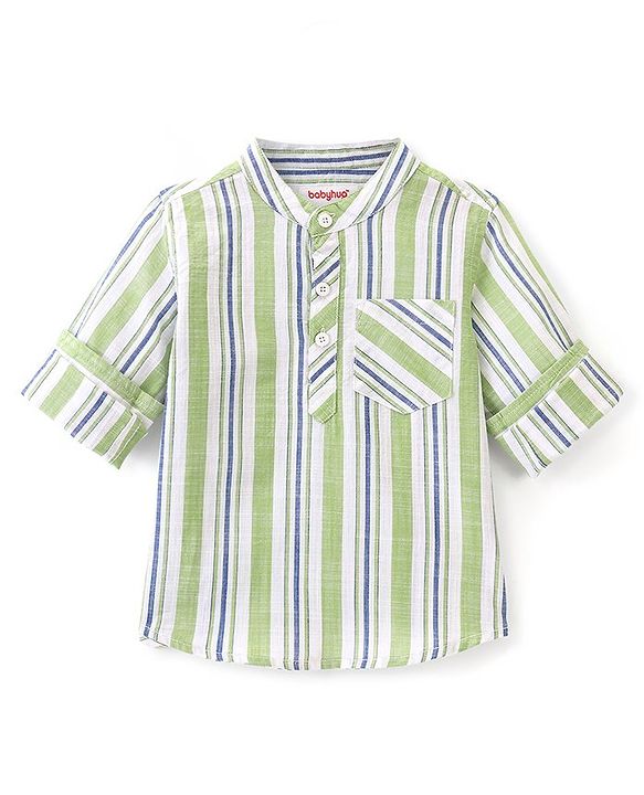 Babyhug Cotton Woven Full Sleeves Shirt Striped - Green
