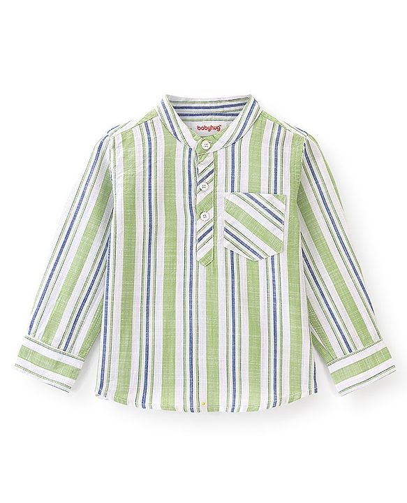 Babyhug Cotton Woven Full Sleeves Shirt Striped - Green