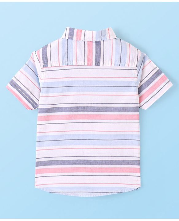Babyhug Cotton Woven Half Sleeves Shirt Striped - White & Pink