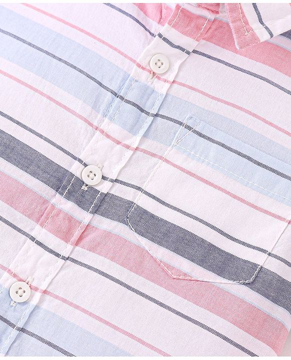 Babyhug Cotton Woven Half Sleeves Shirt Striped - White & Pink