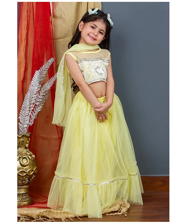 Yellow Embroidered Lehenga With Blouse | Party wear dresses, Kids' dresses,  Lehenga top