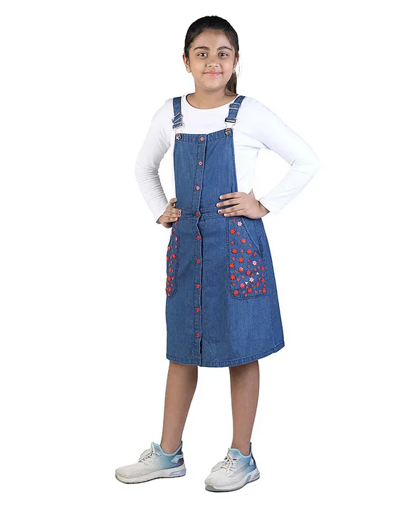 NUTMEG Blue Denim Pinafore Dress Dungaree Front Pockets Relaxed Fit | eBay