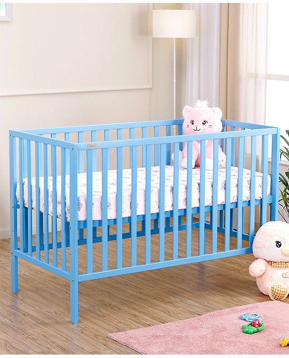 Babyhug Visby Wooden Cot - 3 Level Height Adjustment | Plug & Play Assembly | New Zealand Pine Wood | Parent Bed Attachment | Crib | Day Bed | Toddler Bed - Blue