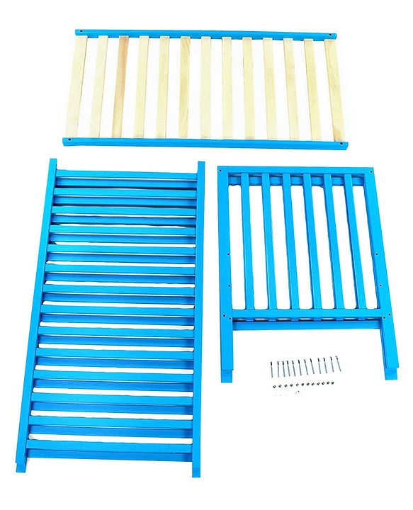 Babyhug Visby Wooden Cot - 3 Level Height Adjustment | Plug & Play Assembly | New Zealand Pine Wood | Parent Bed Attachment | Crib | Day Bed | Toddler Bed - Blue