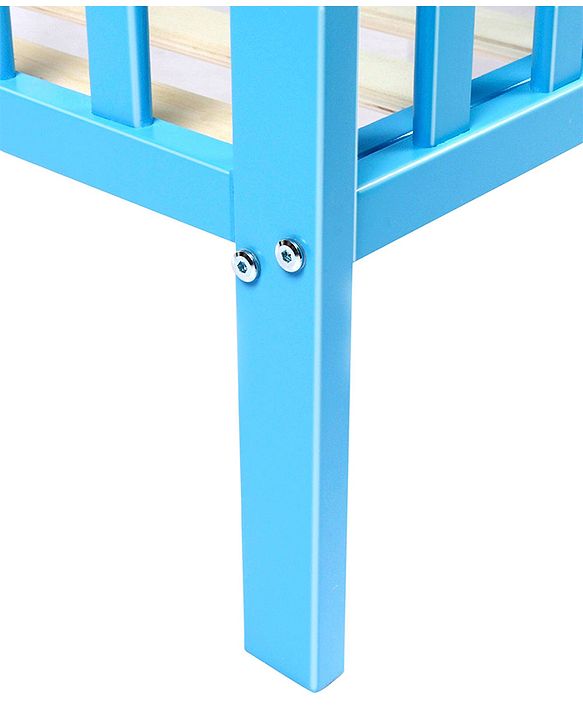 Babyhug Visby Wooden Cot - 3 Level Height Adjustment | Plug & Play Assembly | New Zealand Pine Wood | Parent Bed Attachment | Crib | Day Bed | Toddler Bed - Blue