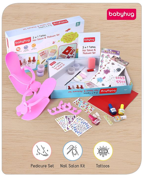 Babyhug 3 in 1 Tattoo Nail Saloon and Pedicure Kit - Multicolour