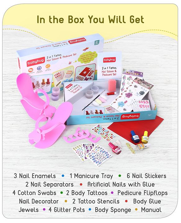 Babyhug 3 in 1 Tattoo Nail Saloon and Pedicure Kit - Multicolour