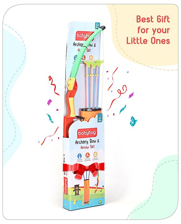 Babyhug Archery Set for Kids - Bow & 3 Suction Cup Arrows with Target Board | Safe Indoor & Outdoor Garden Play Toy for Boys & Girls | Improves Focus & Motor Skills | Ideal Birthday Gift