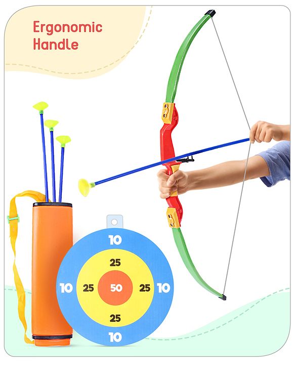 Babyhug Archery Set for Kids - Bow & 3 Suction Cup Arrows with Target Board | Safe Indoor & Outdoor Garden Play Toy for Boys & Girls | Improves Focus & Motor Skills | Ideal Birthday Gift