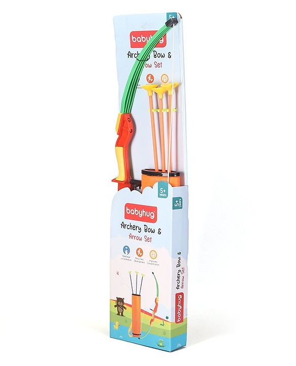 Babyhug Archery Set for Kids - Bow & 3 Suction Cup Arrows with Target Board | Safe Indoor & Outdoor Garden Play Toy for Boys & Girls | Improves Focus & Motor Skills | Ideal Birthday Gift