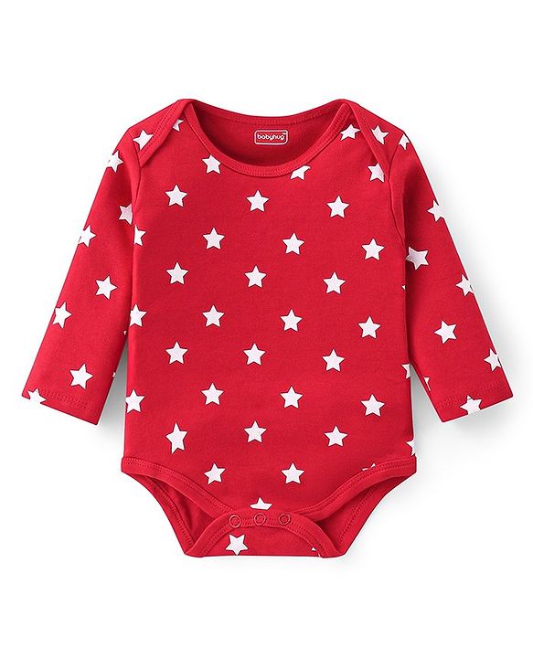 Babyhug 100% Cotton Knit Full Sleeves Stars Print Onesie Pack of 3 - Multicolour
