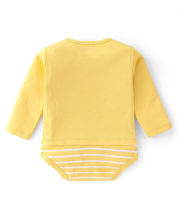 Babyhug 100% Cotton Knit Full Sleeves Onesie Truck Print - Yellow