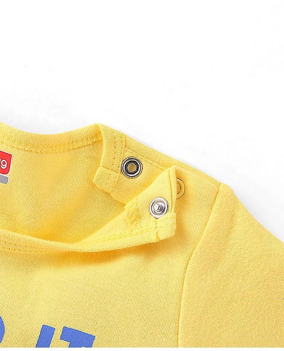 Babyhug 100% Cotton Knit Full Sleeves Onesie Truck Print - Yellow