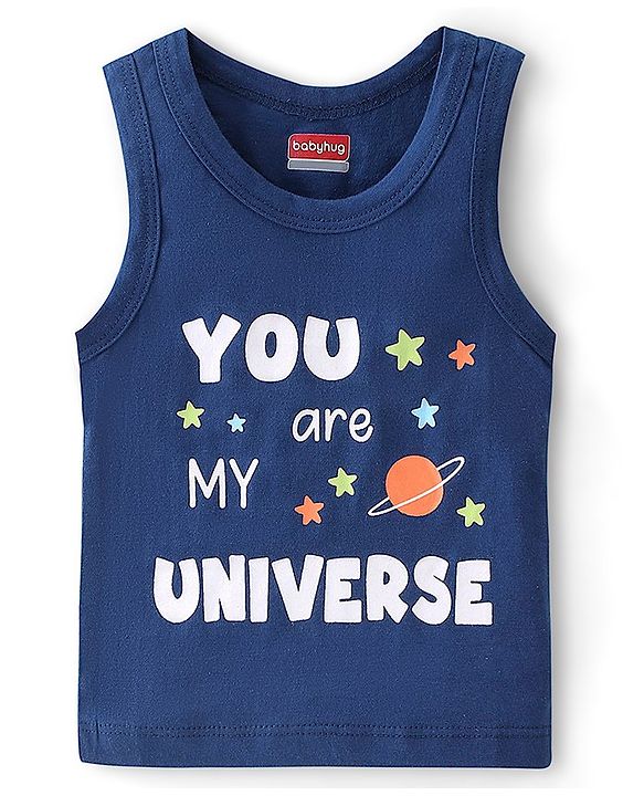Babyhug 100% Cotton Knit Sleeveless Sando Stars Print Pack of 3 - Blue