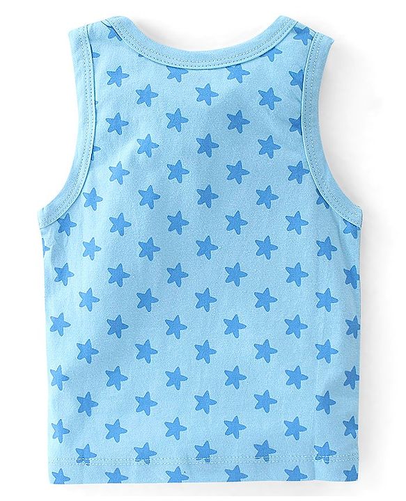Babyhug 100% Cotton Knit Sleeveless Sando Stars Print Pack of 3 - Blue