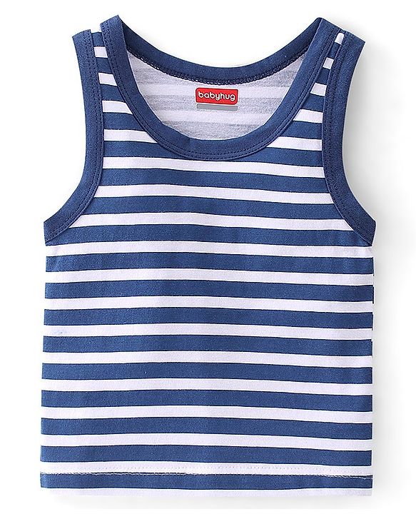 Babyhug 100% Cotton Knit Sleeveless Sando Stars Print Pack of 3 - Blue