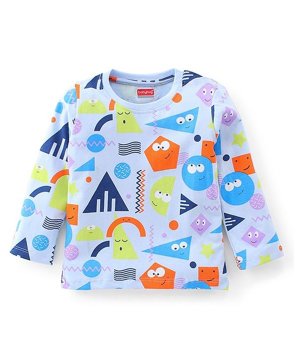Babyhug Cotton Knit Full Sleeves Shapes Print Night Suit - Blue
