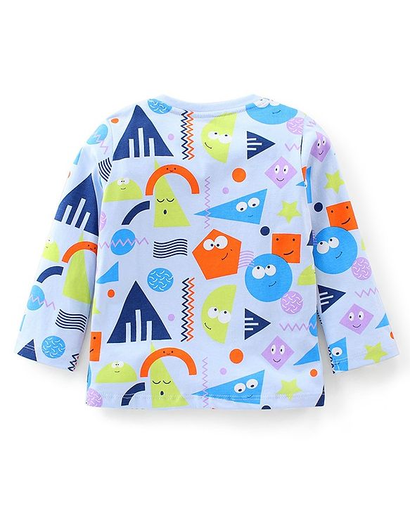 Babyhug Cotton Knit Full Sleeves Shapes Print Night Suit - Blue