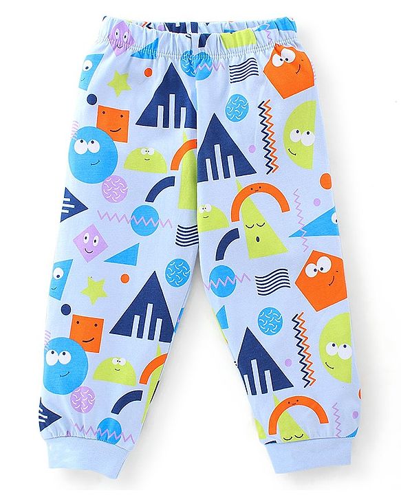 Babyhug Cotton Knit Full Sleeves Shapes Print Night Suit - Blue
