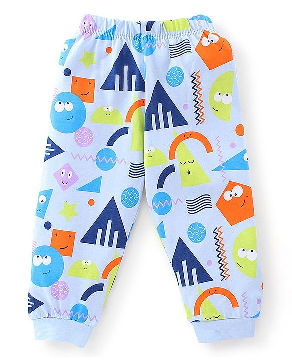 Babyhug Cotton Knit Full Sleeves Shapes Print Night Suit - Blue