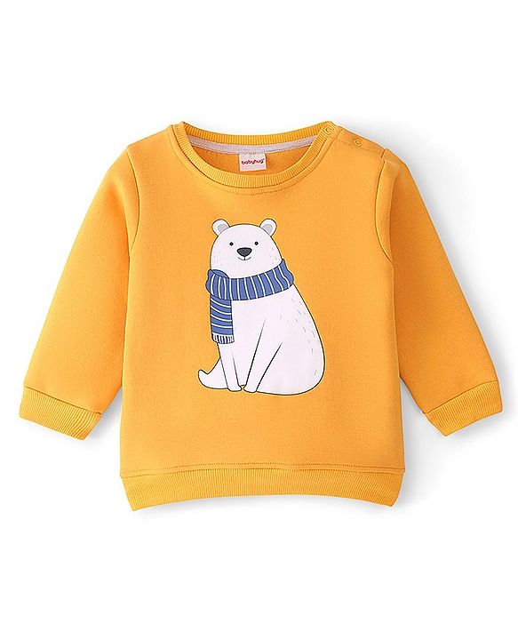 Babyhug Fleece Knit Full Sleeves Sweatshirt With Bear Graphics - Yellow