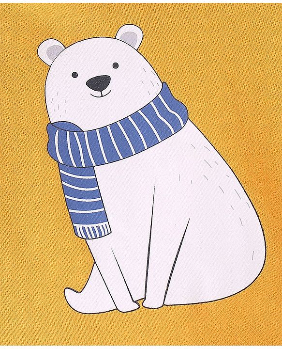 Babyhug Fleece Knit Full Sleeves Sweatshirt With Bear Graphics - Yellow