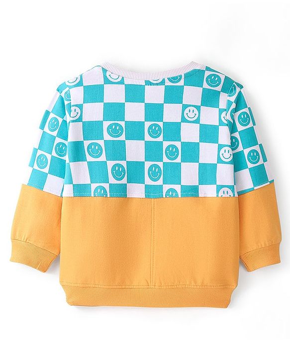 Babyhug 100% Cotton Knit Full Sleeves T-Shirt with  Emoji Print - Yellow & Blue