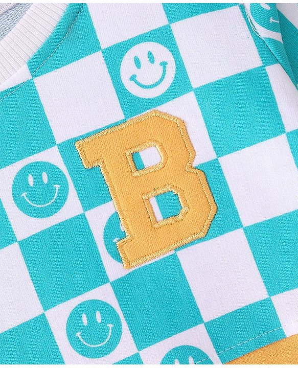 Babyhug 100% Cotton Knit Full Sleeves T-Shirt with  Emoji Print - Yellow & Blue