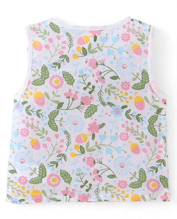 Babyhug Cotton Woven Sleeveless Vest & Pajama Set Floral Print - Pink