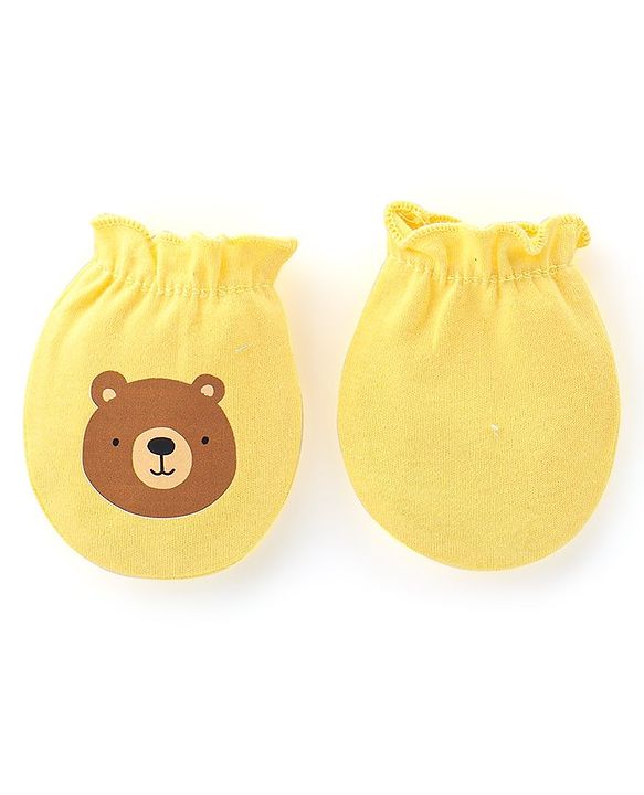 Babyhug 100% Cotton Knit Mittens Star & Bear Print Pack of 3- Blue & Yellow