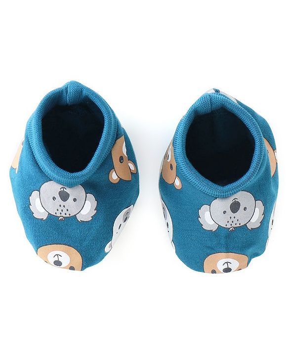 Babyhug 100% Cotton Mittens & Booties Bear Print - Blue