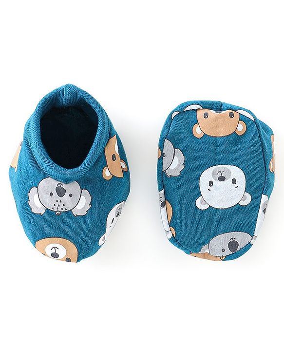 Babyhug 100% Cotton Mittens & Booties Bear Print - Blue