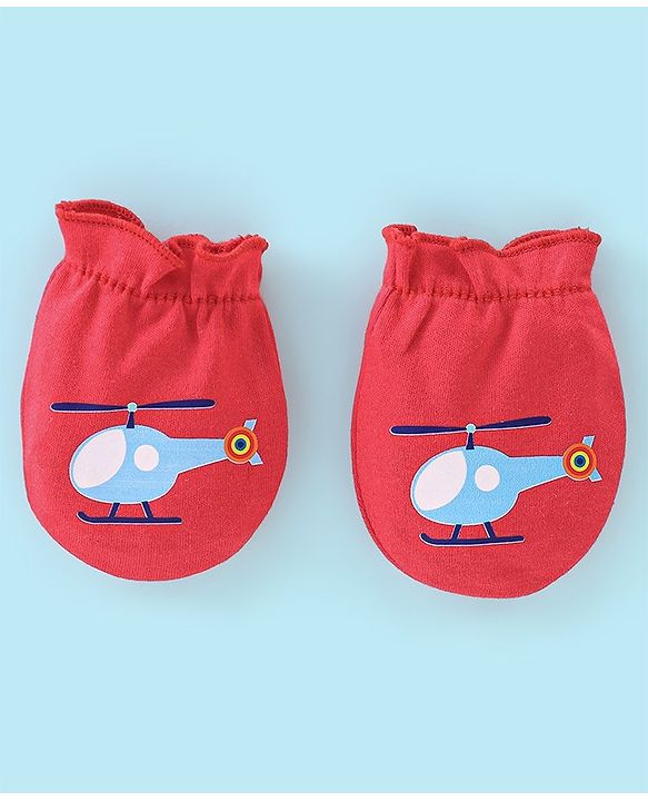 Babyhug 100% Cotton Knit Mittens Car Print Pack Of 3 - Multicolor